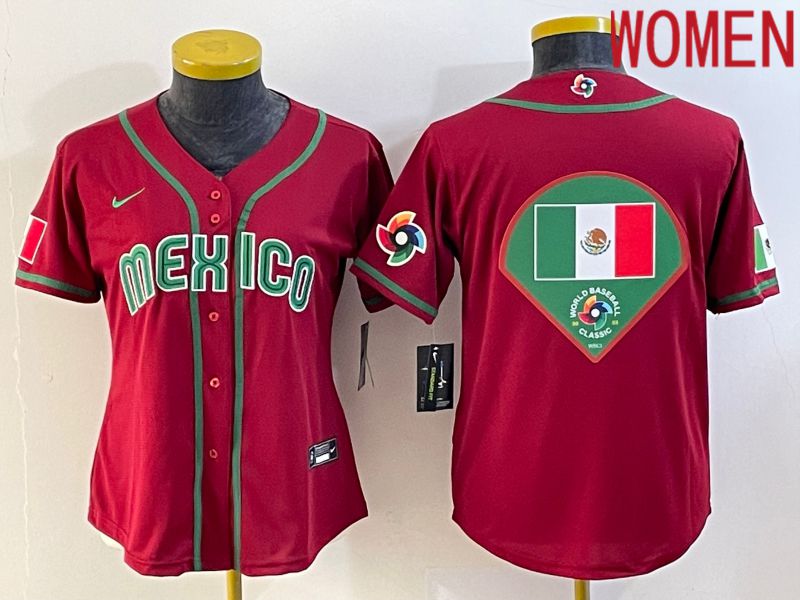 Women 2023 World Cub Mexico Blank Red Nike MLB Jersey10